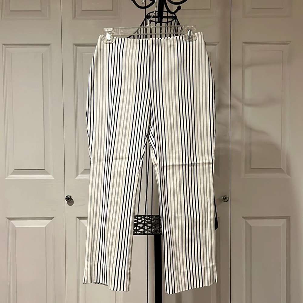 INC Capri blue and white striped pant